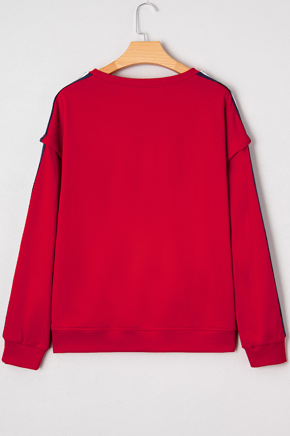 Fiery Red Contrast Striped Detail Varsity Sweatshirt - loveforevers