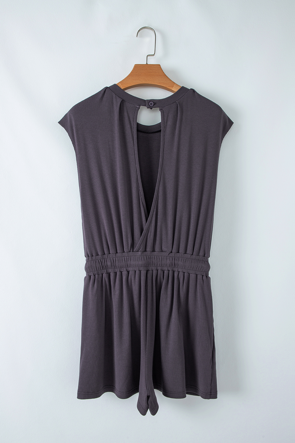 Bristol Black Knit Open Back Cap Sleeve Drawstring Elastic Waistband Romper - loveforevers