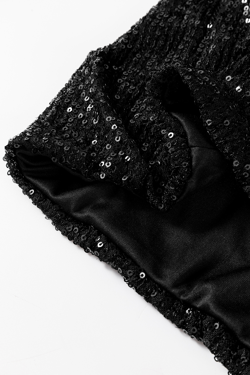 Black Sequin Zip up Round Neck Long Sleeve Jacket - loveforevers