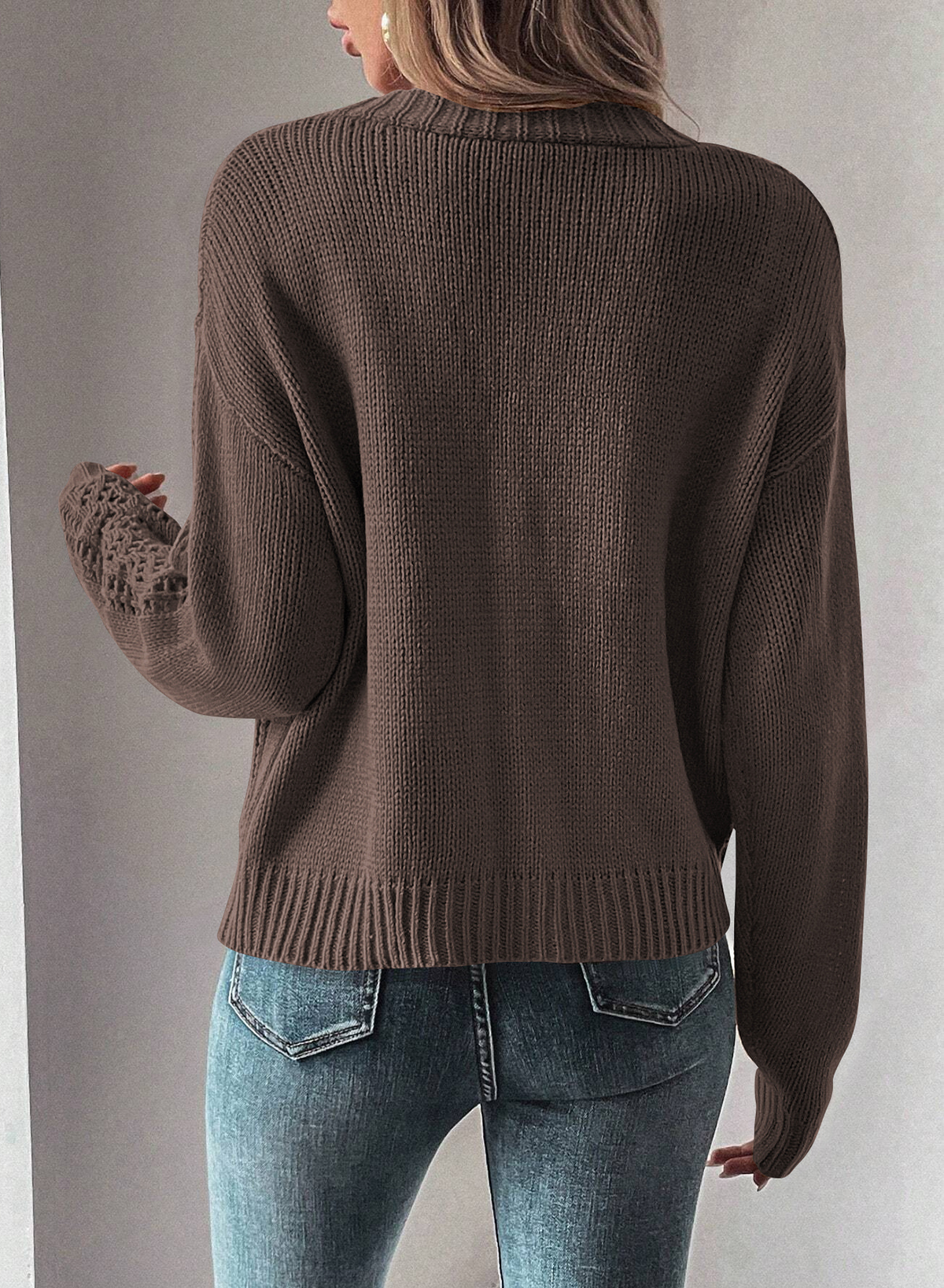 Dark Khaki Open Knit Drop Shoulder Sweater Cardigan - loveforevers