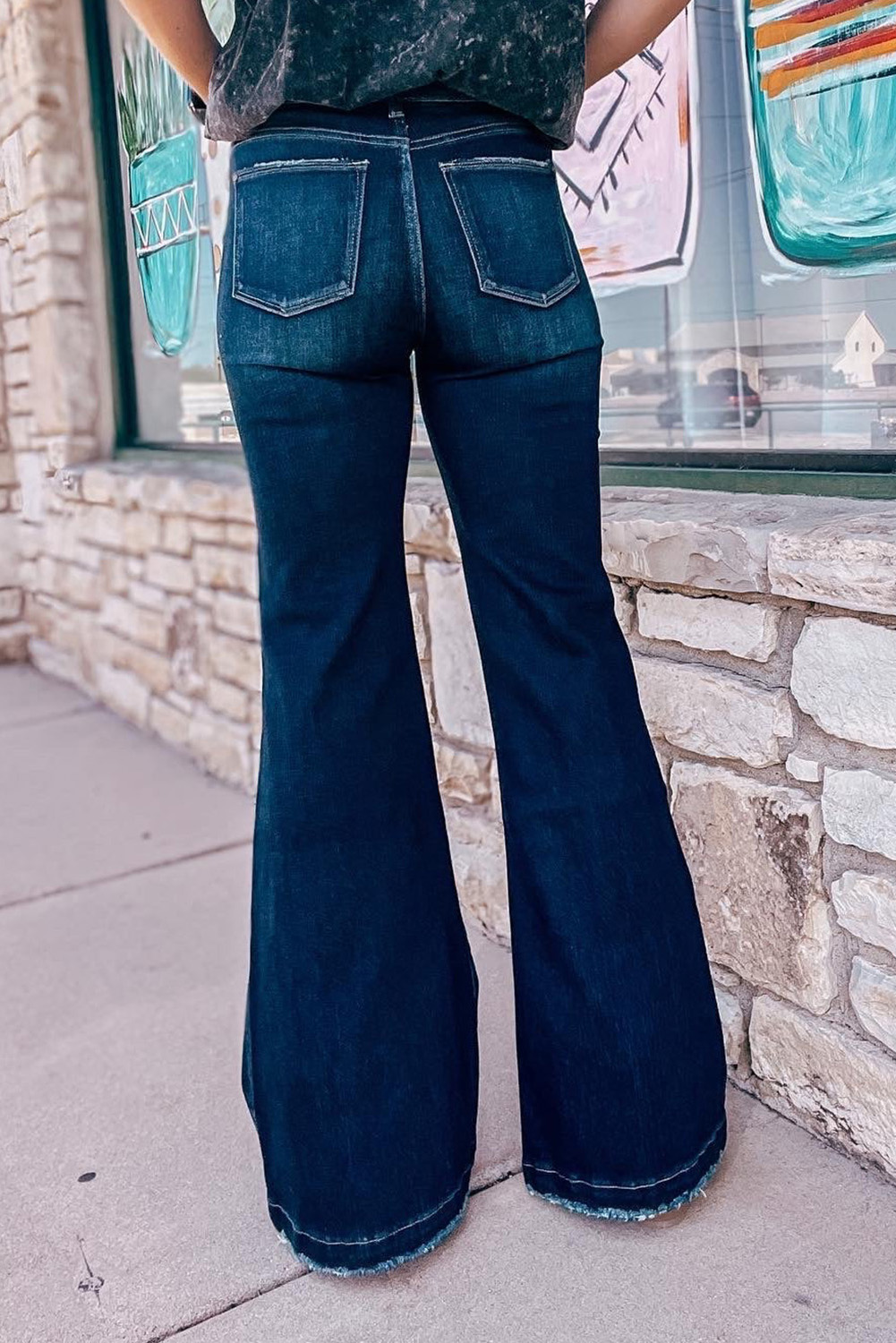 Real Teal High Rise Ripped Bell Bottom Jeans - loveforevers