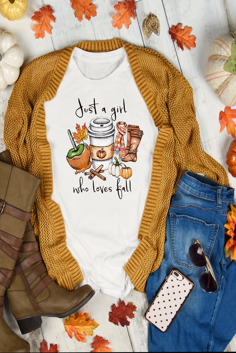 White Just A Girl Who Loves Fall Graphic T Shirt - loveforevers