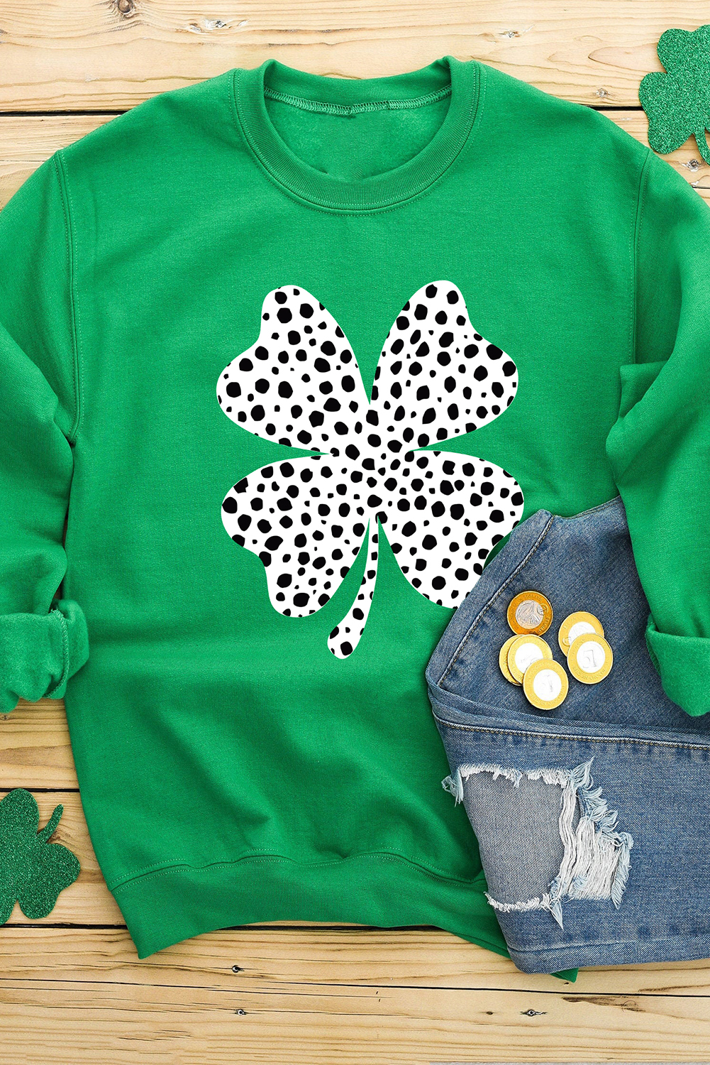 Dark Green St Patricks Day Spotty Clover Graphic Sweatshirt - loveforevers