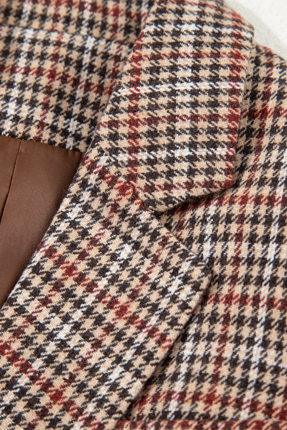 Brown Houndstooth Lapel Collar Blazer - loveforevers
