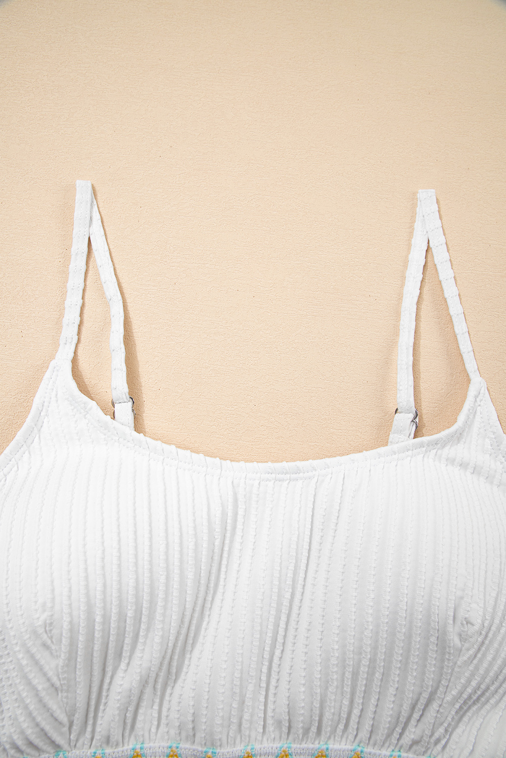White Textured Contrast Banding Bikini High Waist 2pcs Swimsuit - loveforevers