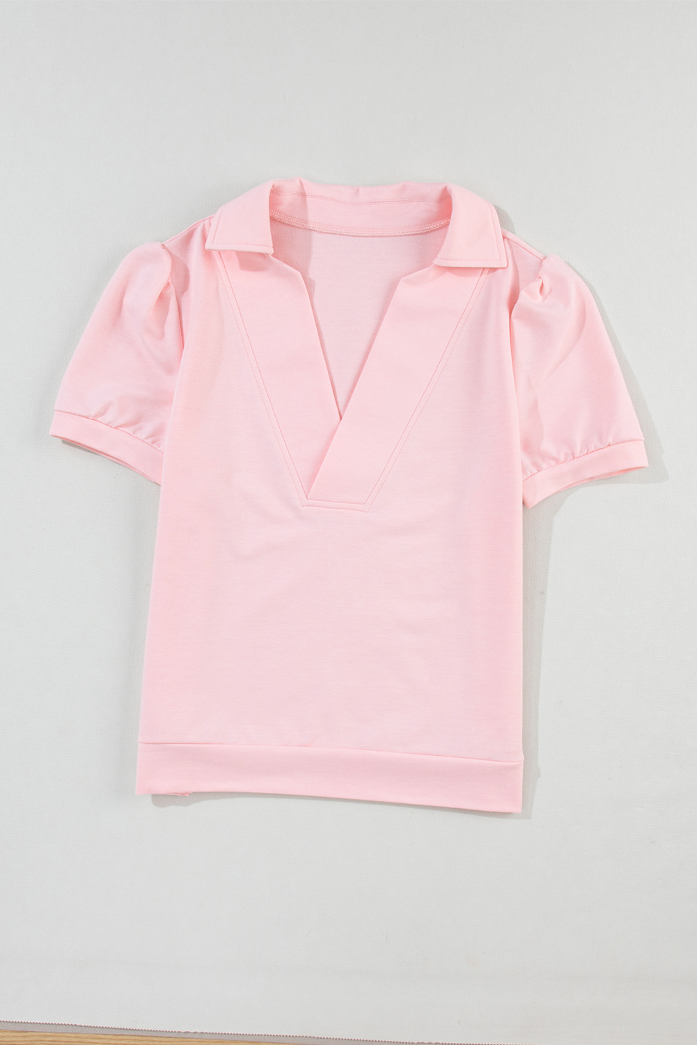 Pink Collared V Neck Puff Sleeve T-shirt - loveforevers