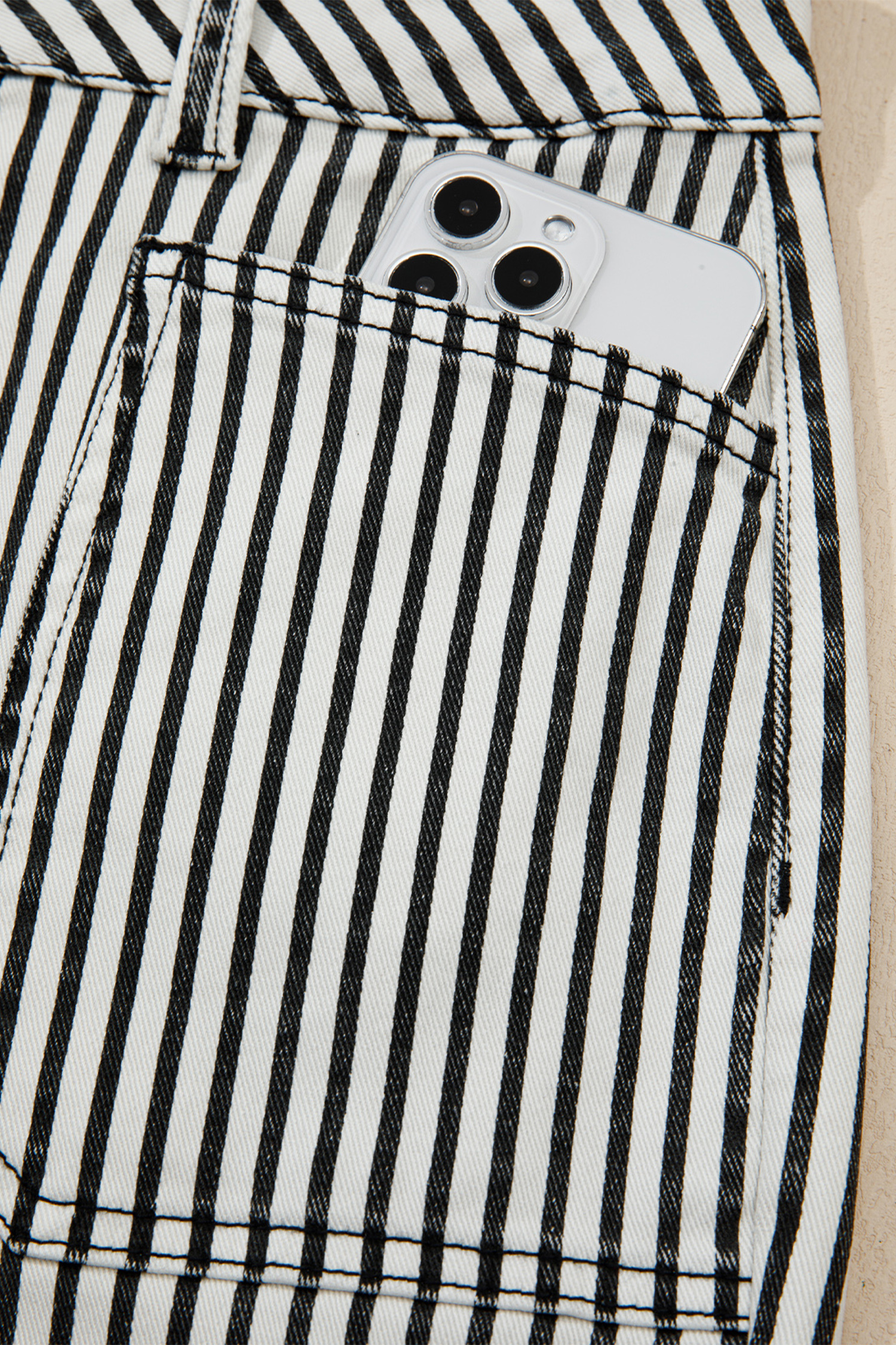 Black Stripe Patch Pocket High Waist Shift Denim Jeans - loveforevers