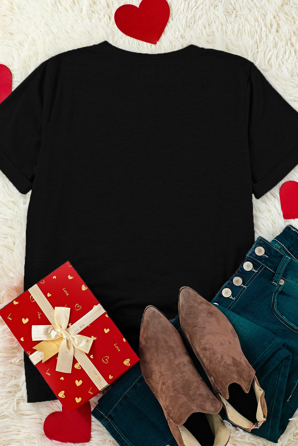 Black Love Heart Shaped Glitter Print T Shirt - loveforevers