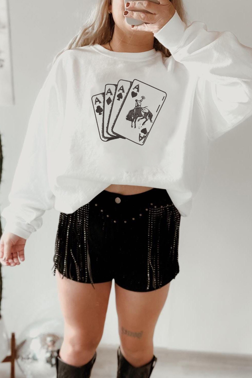 White Ace Card Cowboy Graphic Trendy Sweatshirt - loveforevers