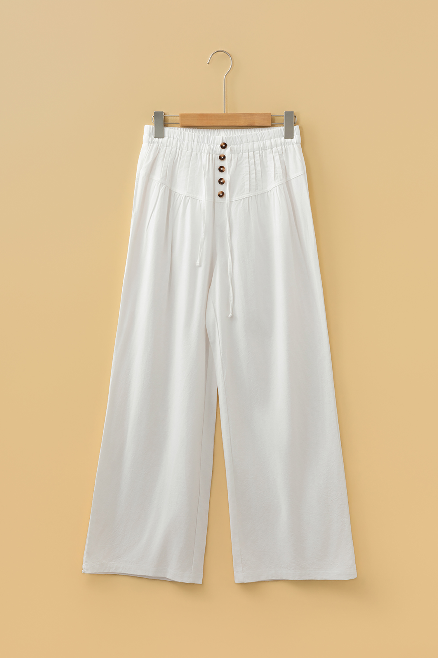 Jet Stream Drawstring Elastic Waist Button Pleated Detail Wide Leg Pants - loveforevers