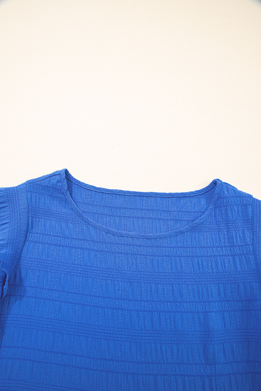 Dark Green Textured Ruffled Sleeve Round Neck Top - loveforevers