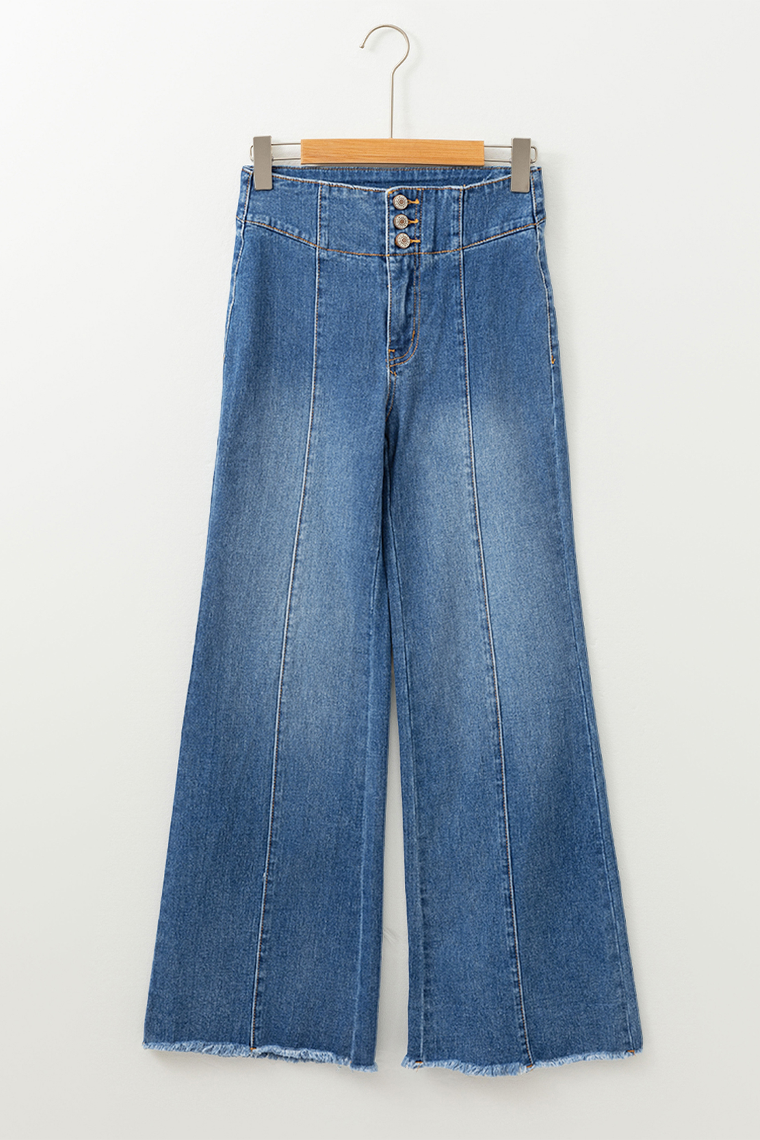 Coffee High Waist Button Fly Seamed Raw Hem Flare Jeans - loveforevers