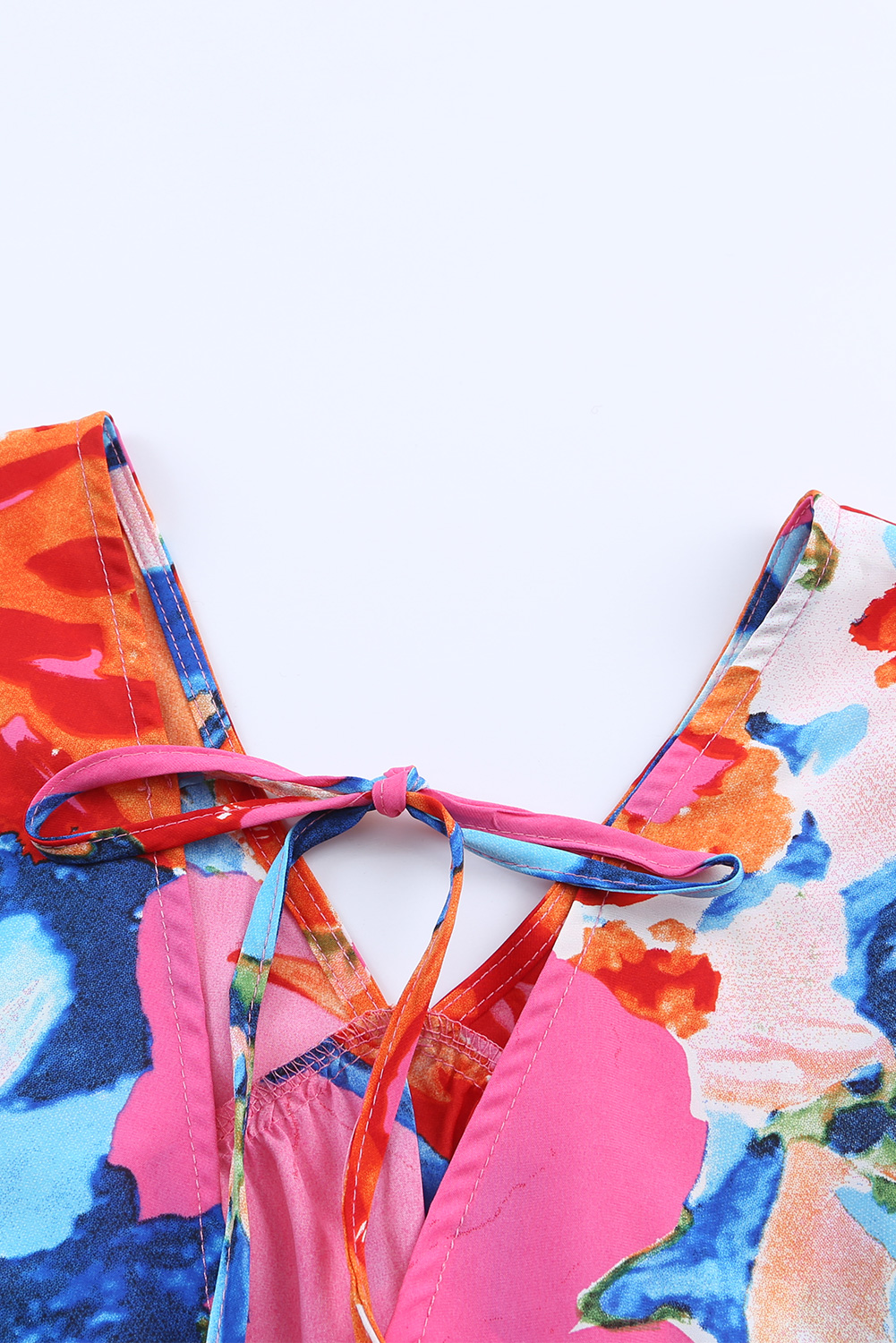 Pink Abstract Print V Neck Flutter Sleeve Blouse - loveforevers