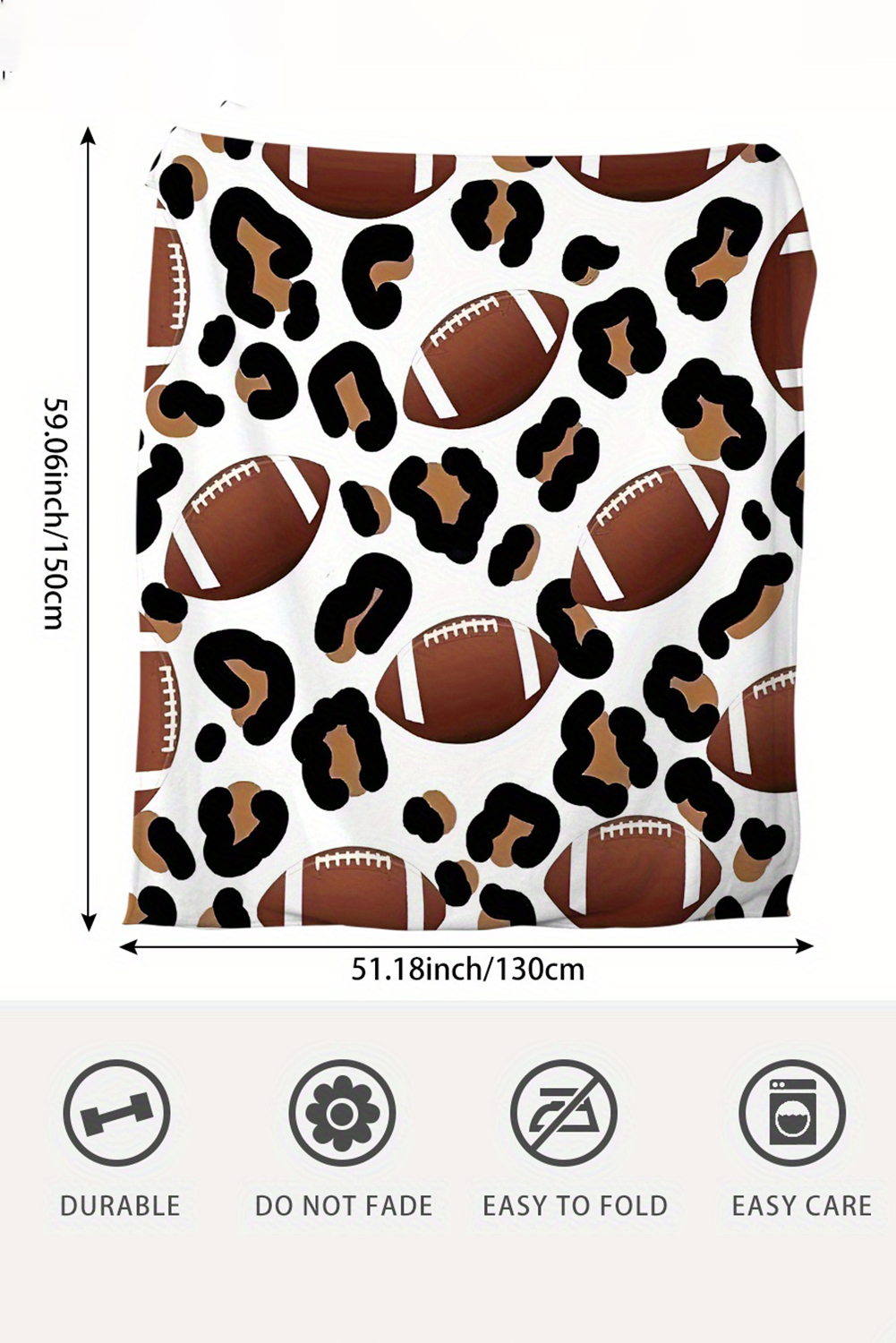 White Leopard & Rugby Football Print Flannel Blanket - loveforevers
