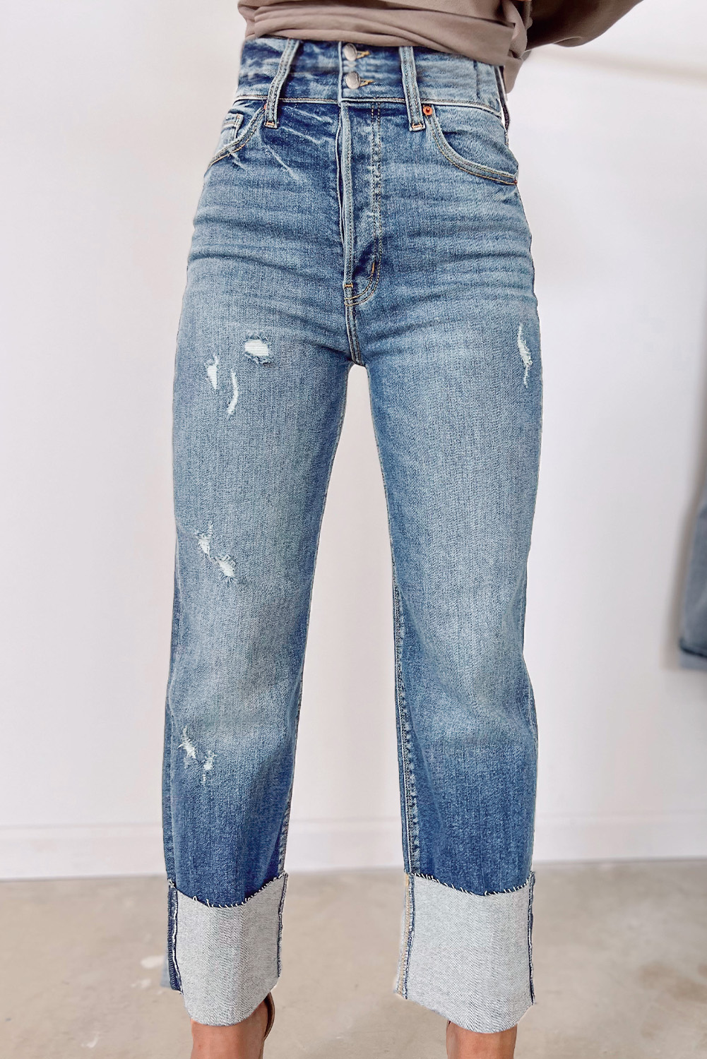 High Waist Distressed Straight Leg Jeans - loveforevers