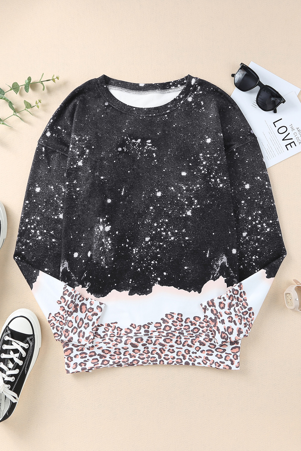 Fiery Red Leopard Bleached Pullover Sweatshirt - loveforevers