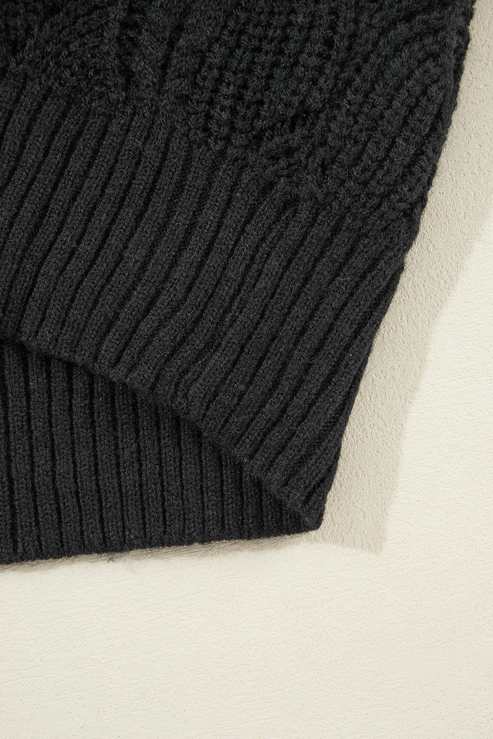 Beige Hollow Out Knit V Neck Drop Shoulder Sweater - loveforevers