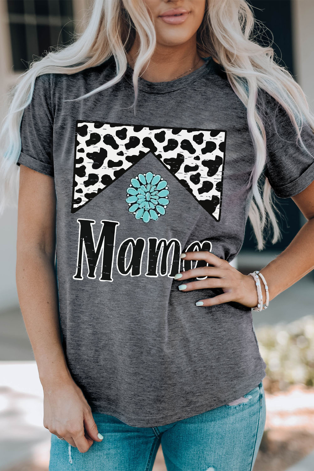 Gray Mama Cowhide Graphic Tee - loveforevers
