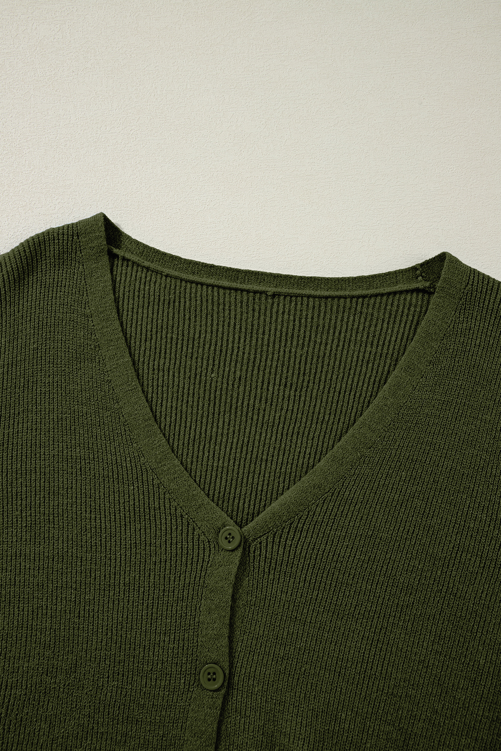 Moss Green Lightweight Ribbed Knit Button Front V Neck Cardigan - loveforevers