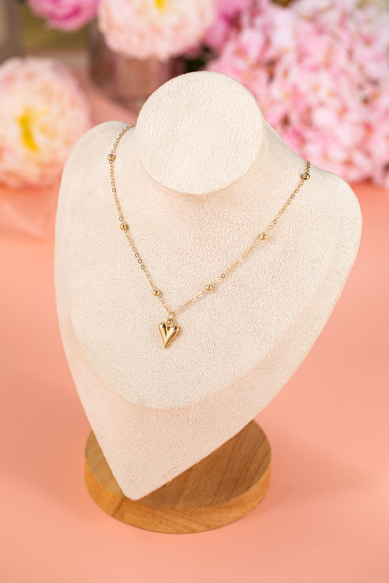 Gold Plated Alloy Puffed Heart Necklace - loveforevers