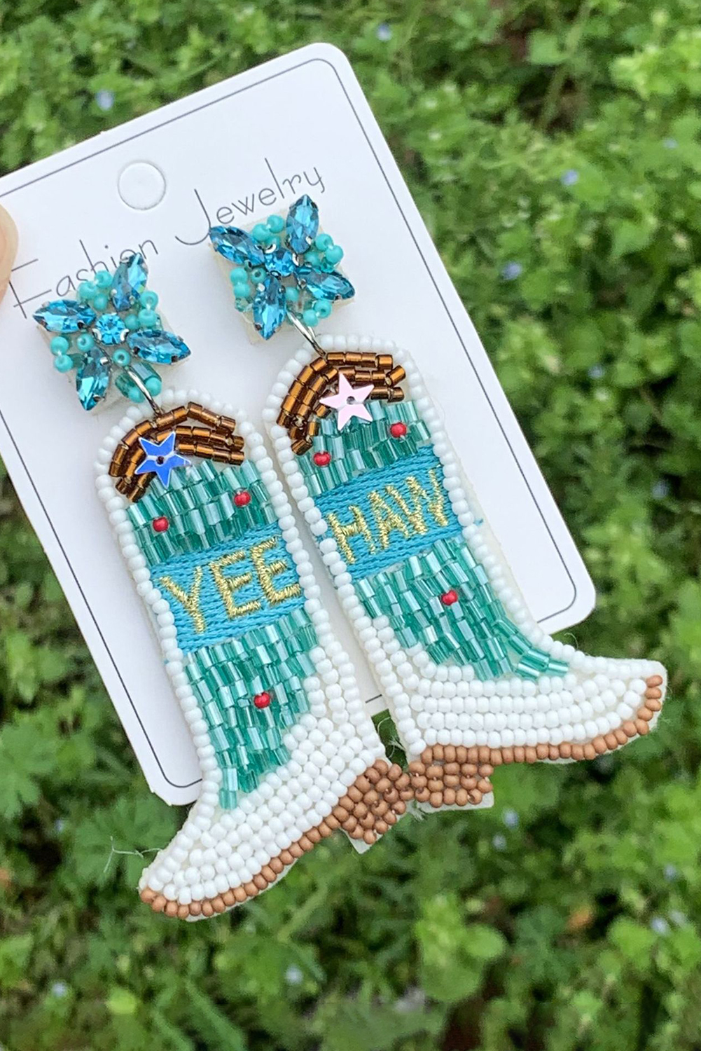 Light Blue Cowboy Boots Rice Bead Dangle Earrings - loveforevers