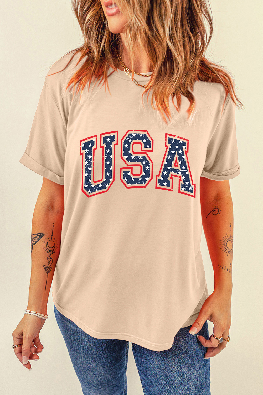 Gray Blooming USA Flag Print Casual T Shirt - loveforevers