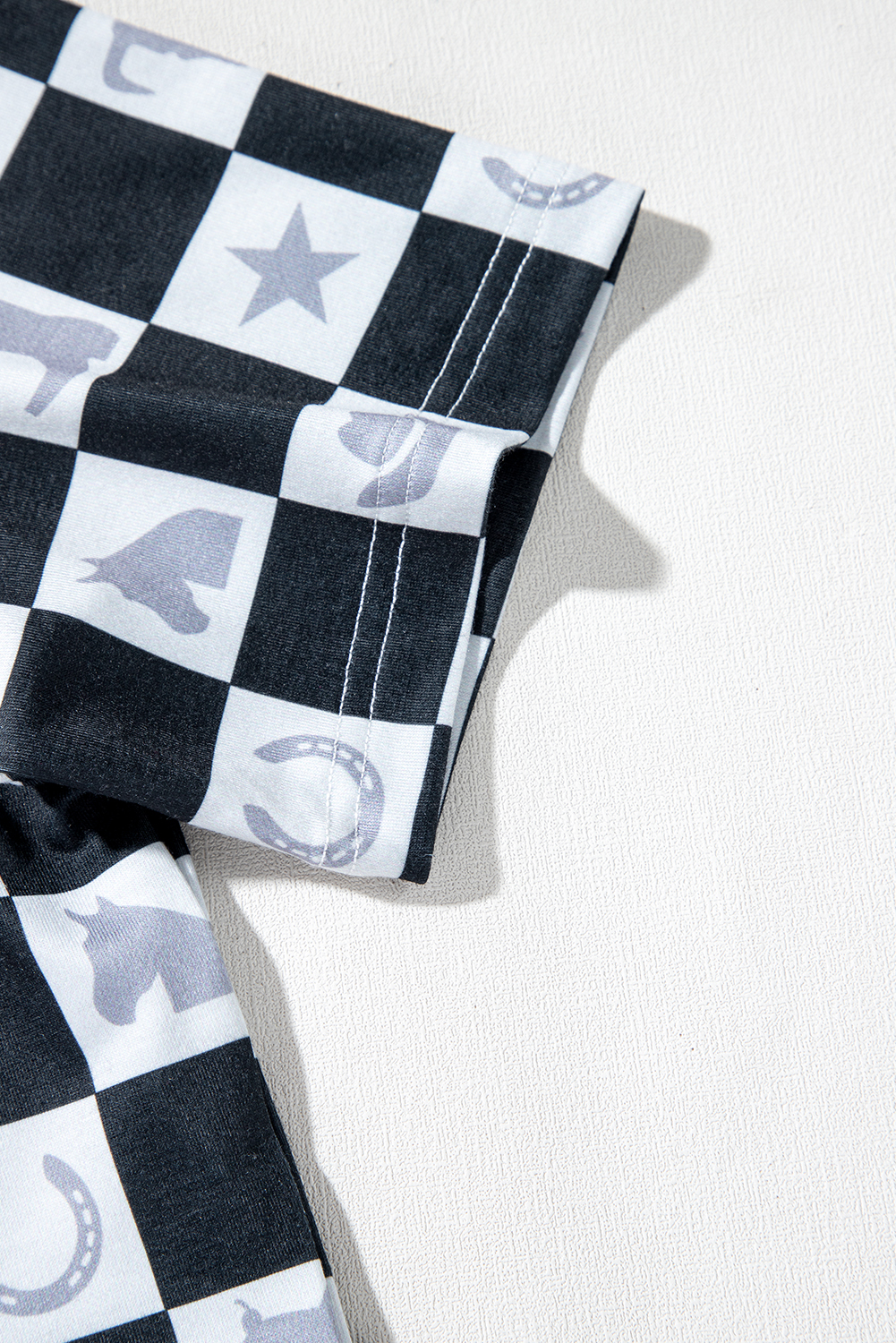 Black Western Fashion Checkerboard Print Side Split T Shirt - loveforevers