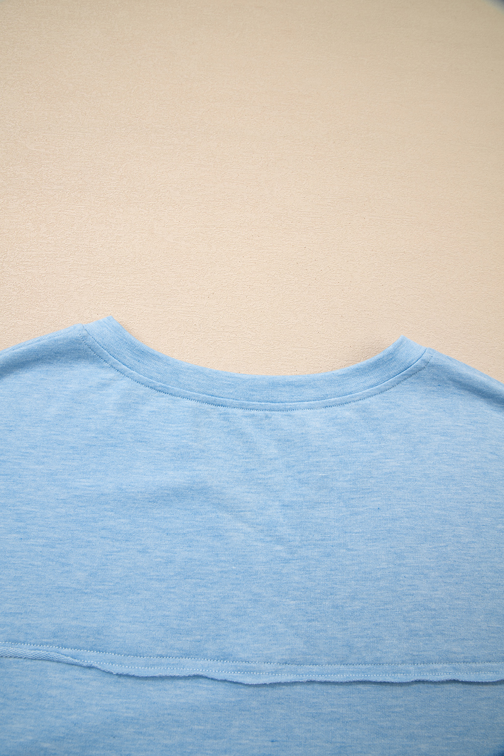 Myosotis Notched Neck Terry Raw Hem Long Sleeve Top - loveforevers