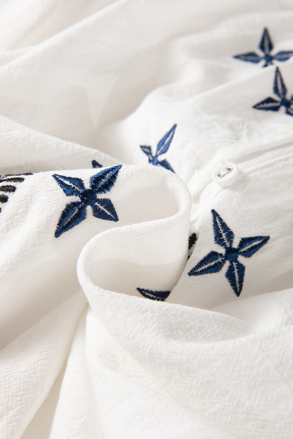 White Geometric Embroidered Long Sleeve Buttoned Blouse - loveforevers