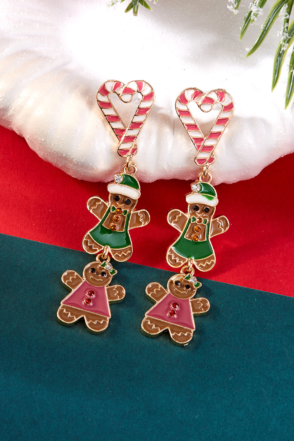 Thai Curry Gingerbread Man Candy Cane Heart Pendant Christmas Earrings - loveforevers