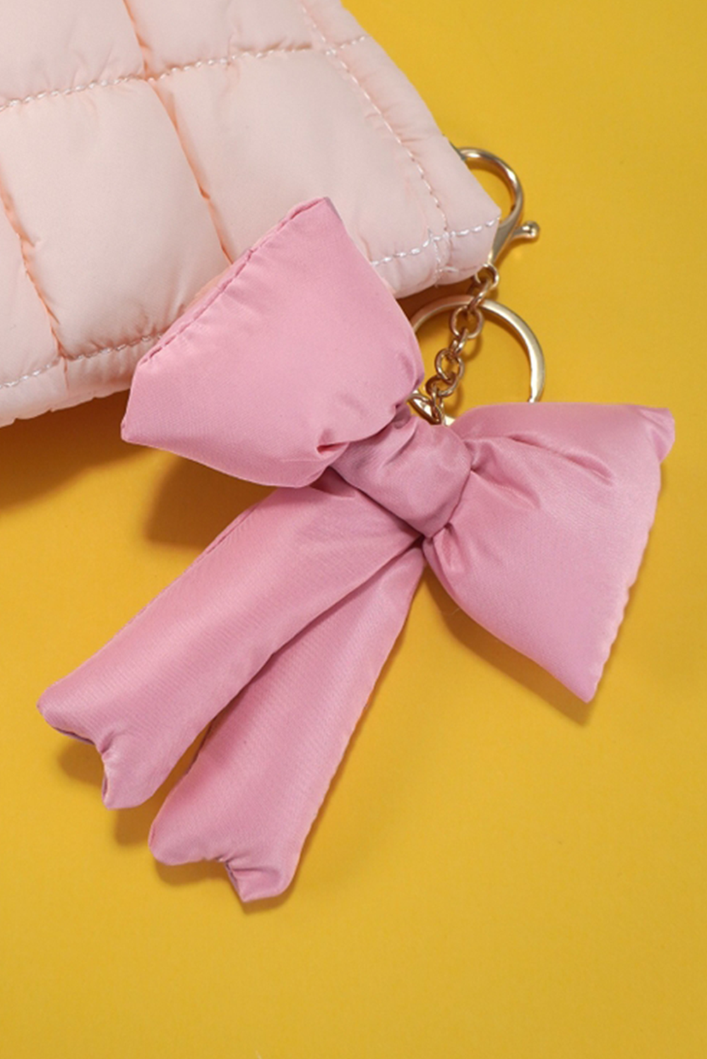 Pink Gingham Puffer Bow Knot Bag Pendant Keychain - loveforevers