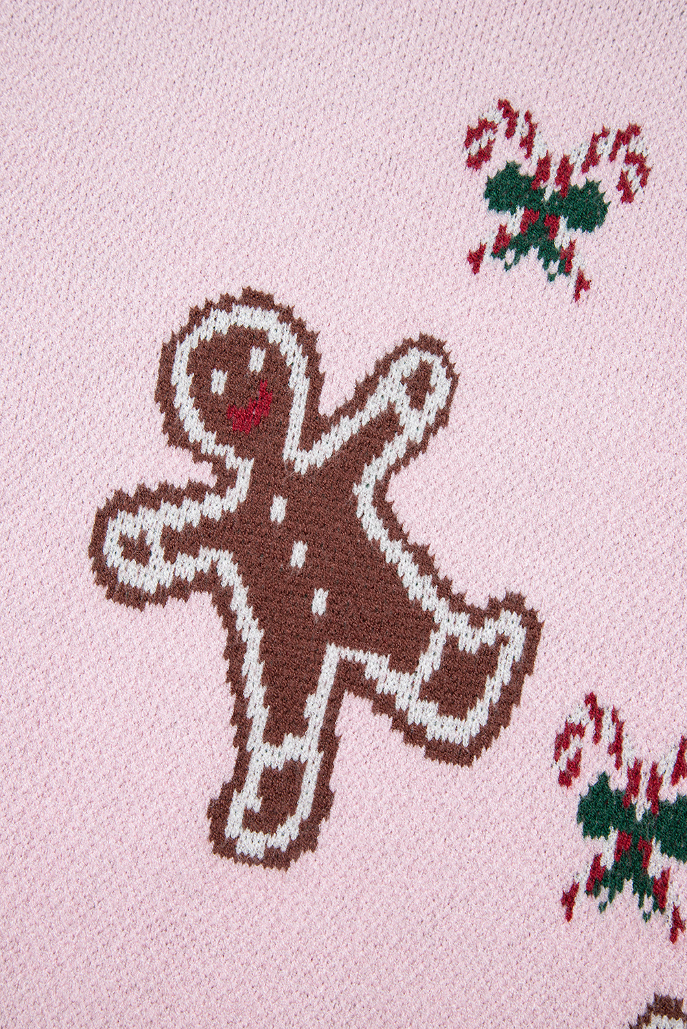 Pink Christmas Ginger Bread Man Print Round Neck Casual Sweater - loveforevers