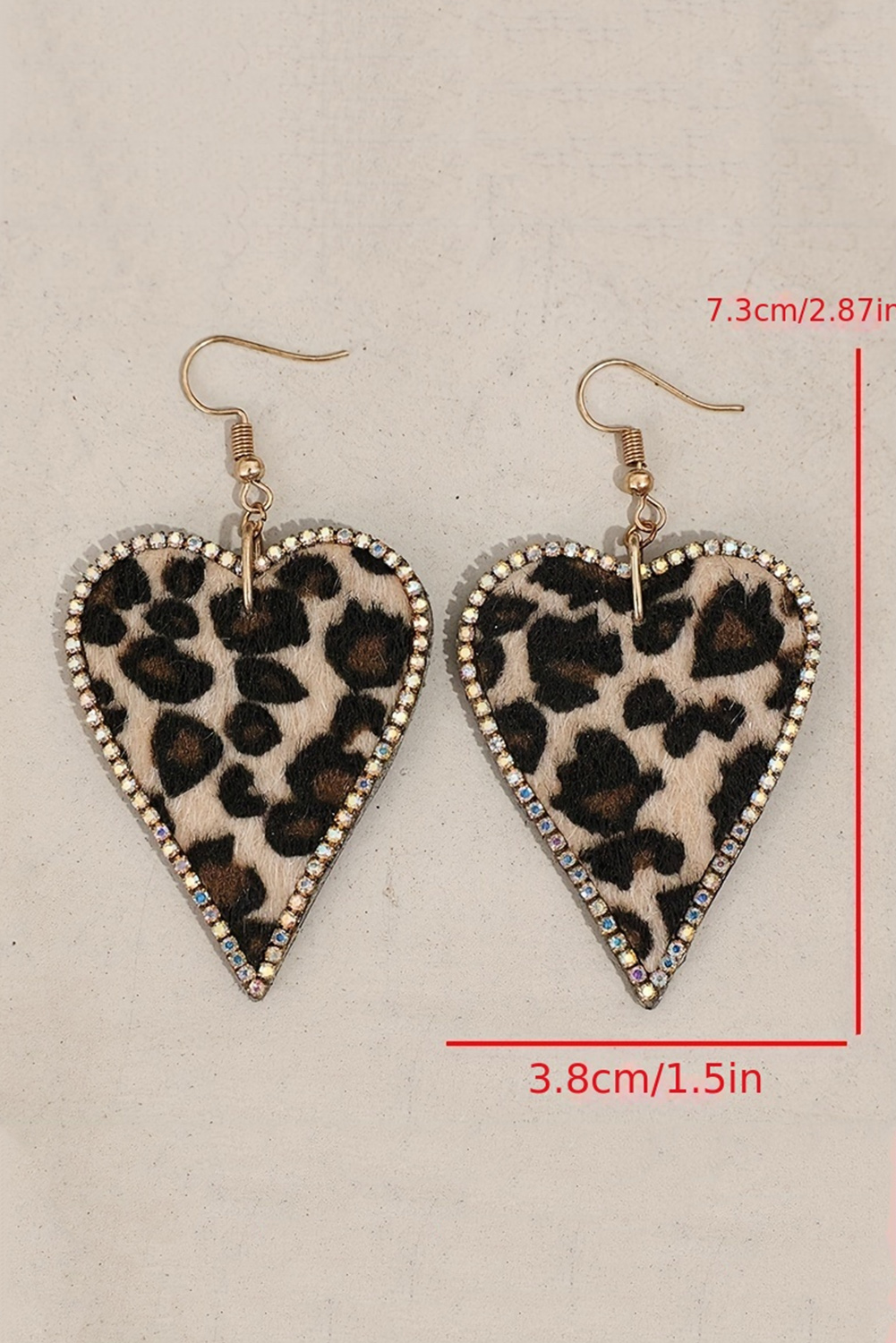 Multicolour Rhinestone Edge Leopard Print Heart Shape Earrings - loveforevers