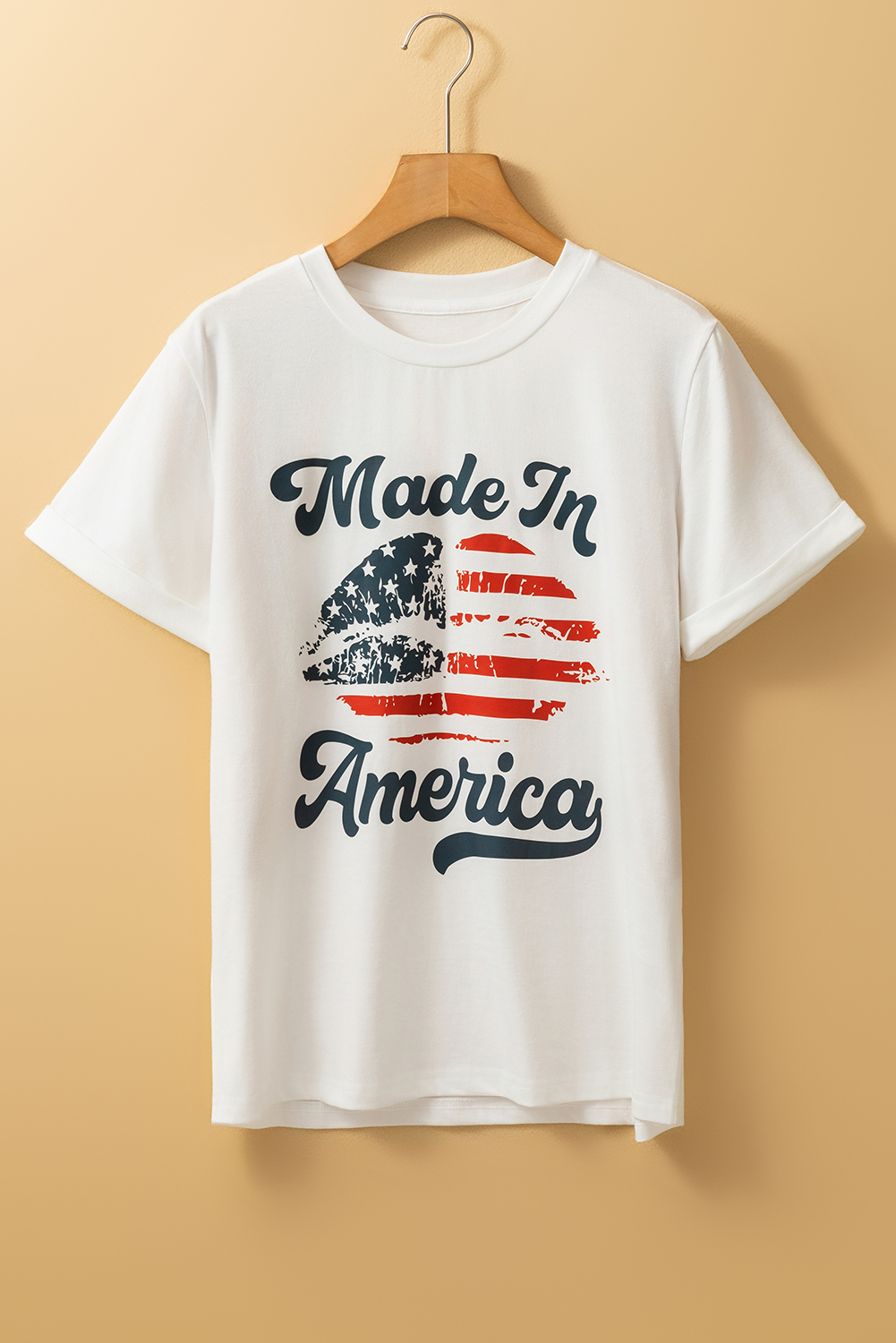 White Made in America Lip Printed O Neck T Shirt - loveforevers