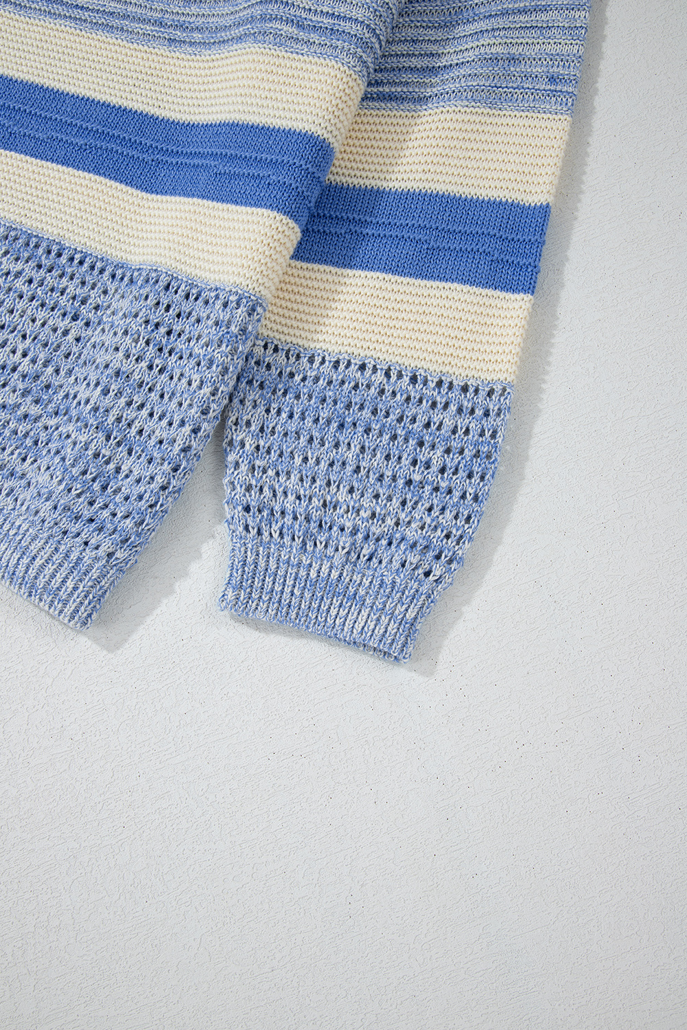 Light Blue Open Stitch Puff Sleeve Sweater - loveforevers