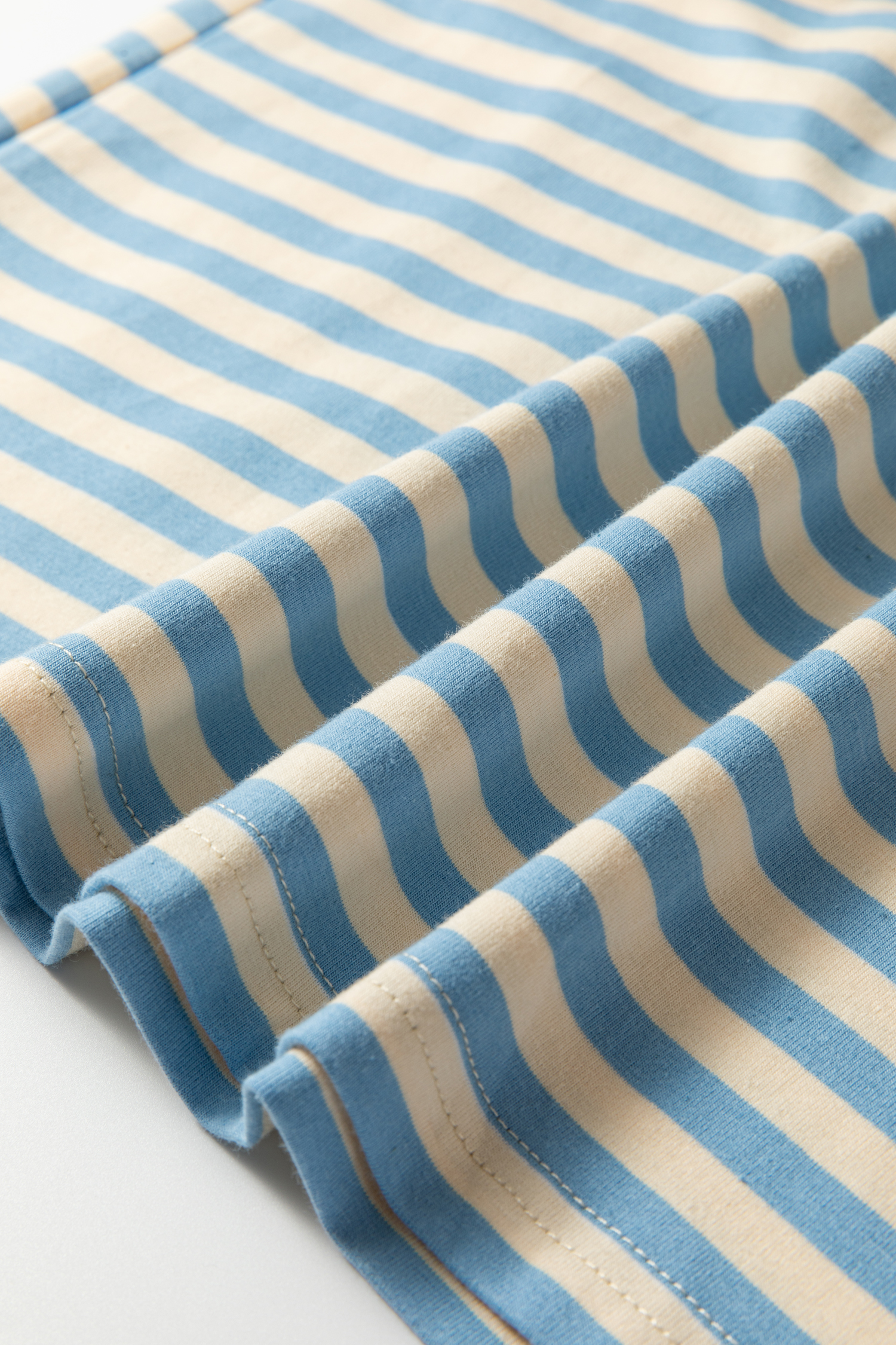 Sky Blue Stripe Contrast Crew Neck Drop Shoulder Loose Tee - loveforevers