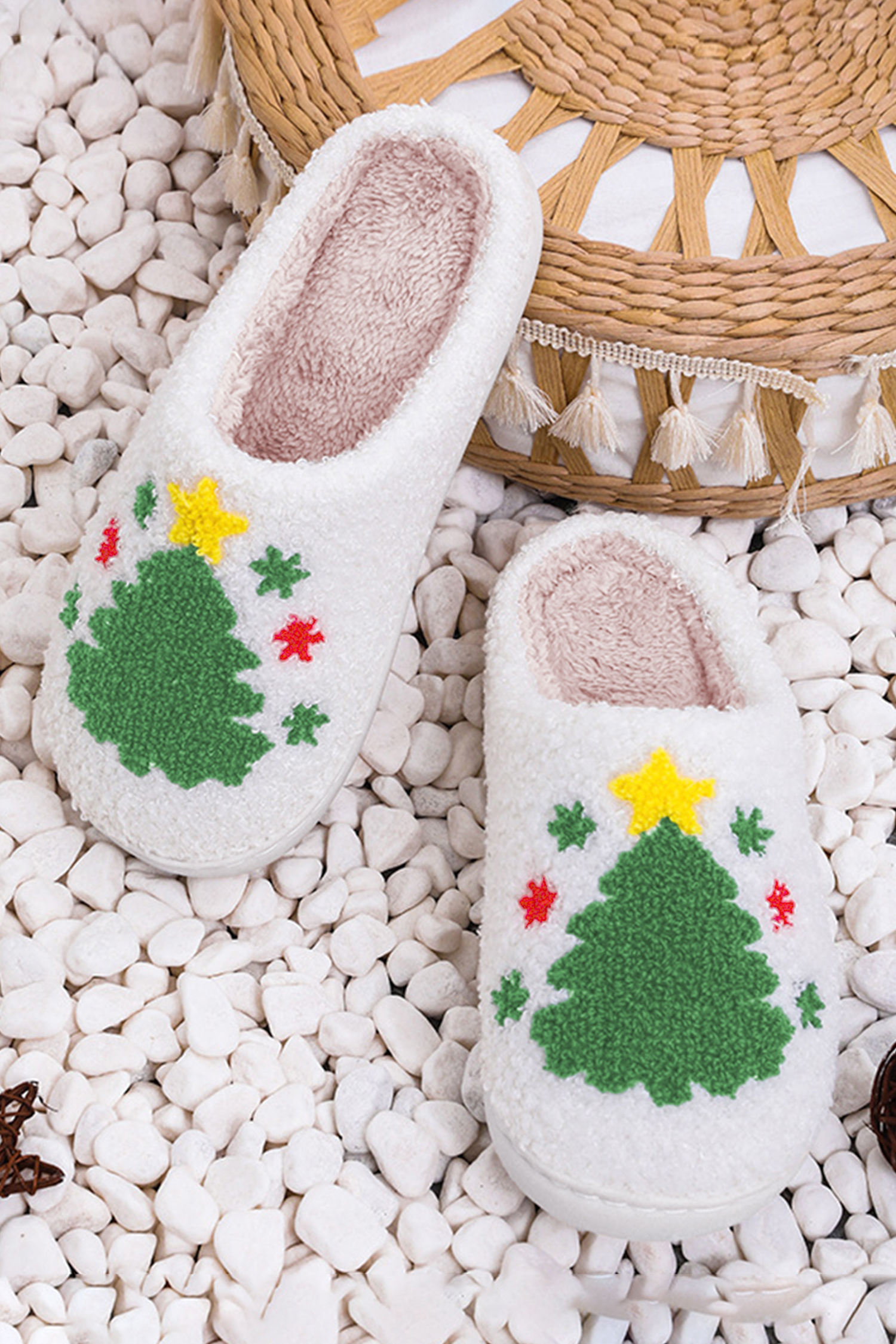 White Christmas Gingerbread Man Plush Home Slippers - loveforevers