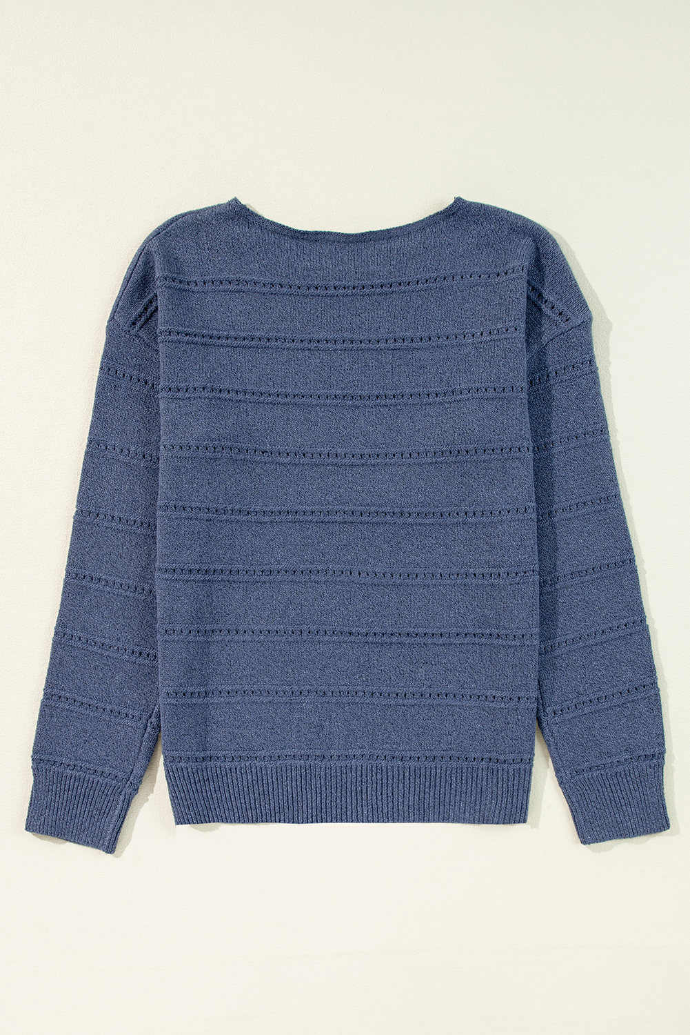 Real Teal Boat Neck Drop Shoulder Pointelle Knit Sweater - loveforevers