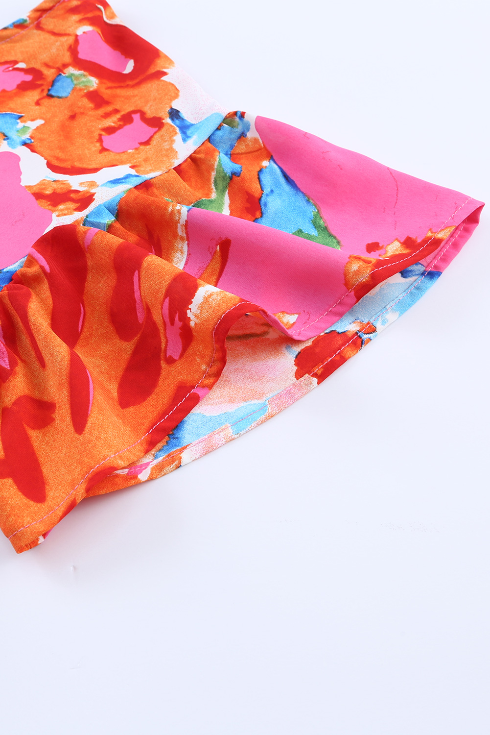 Pink Abstract Print V Neck Flutter Sleeve Blouse - loveforevers