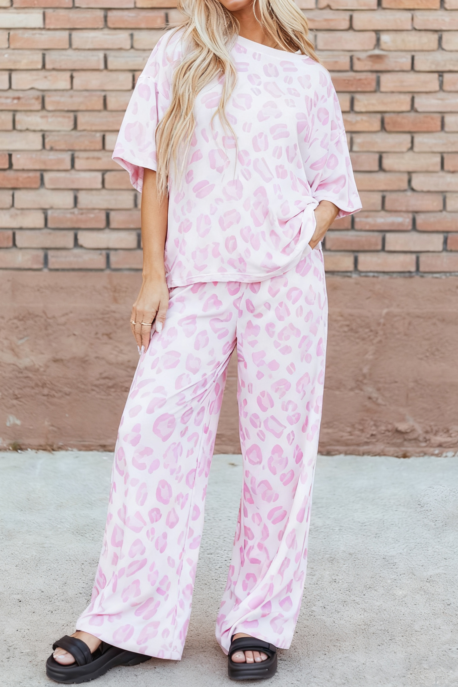 Pink Leopard Two Piece Top and Pants Set - loveforevers