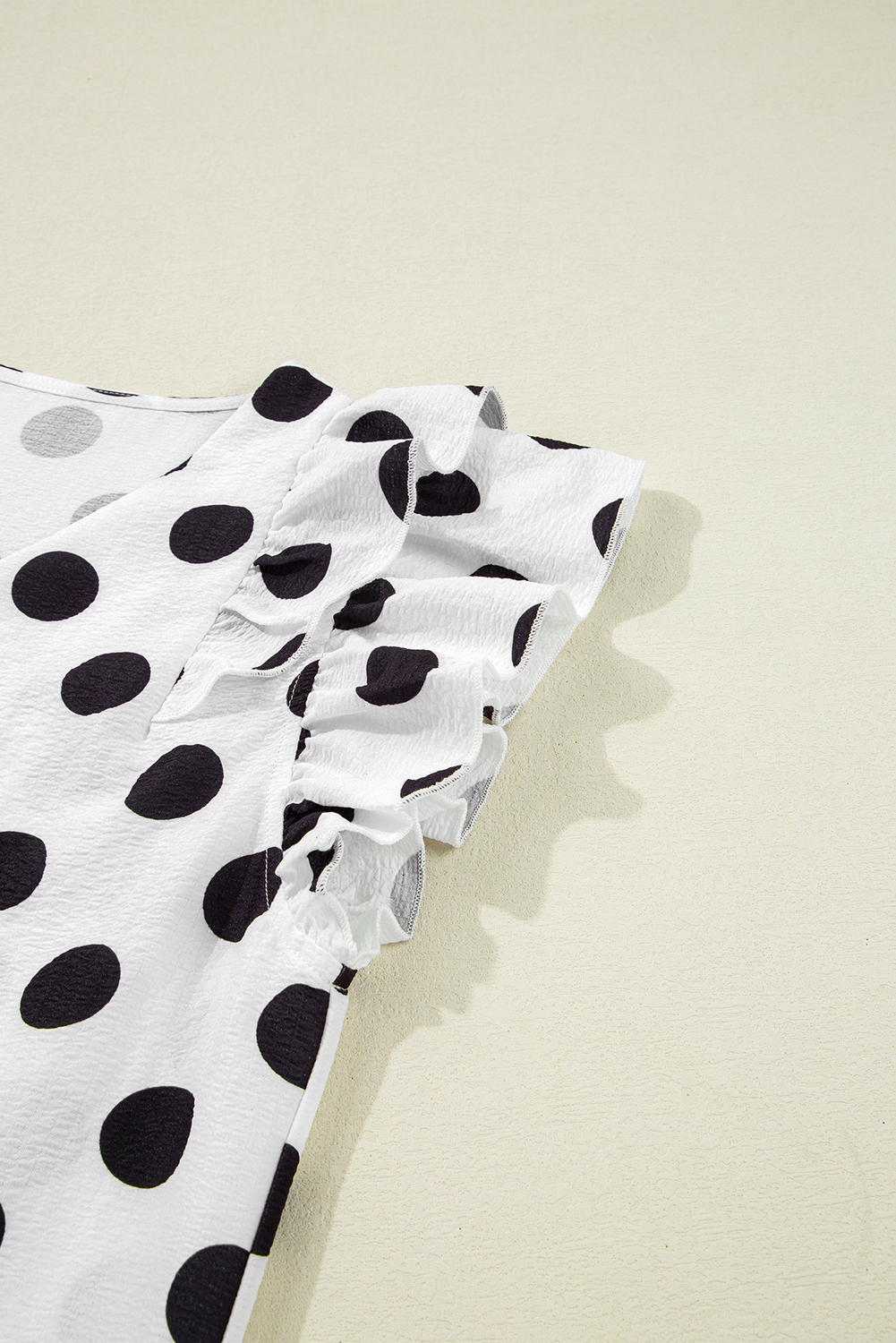 Black Polka Dot Print Ruffled Sleeve V Neck Blouse - loveforevers