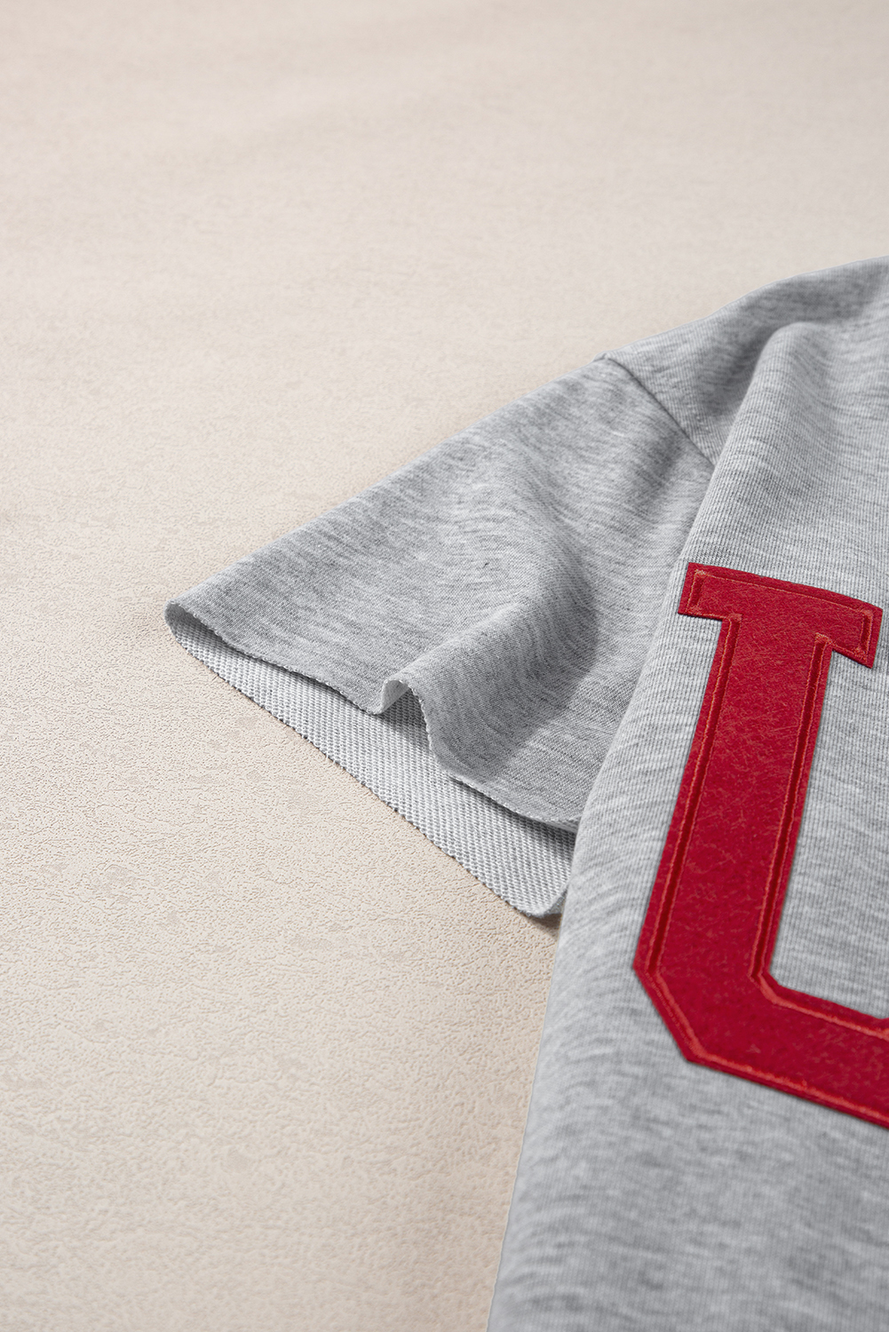 Light Grey USA Lettering Patch Notched Neck Loose Tee - loveforevers