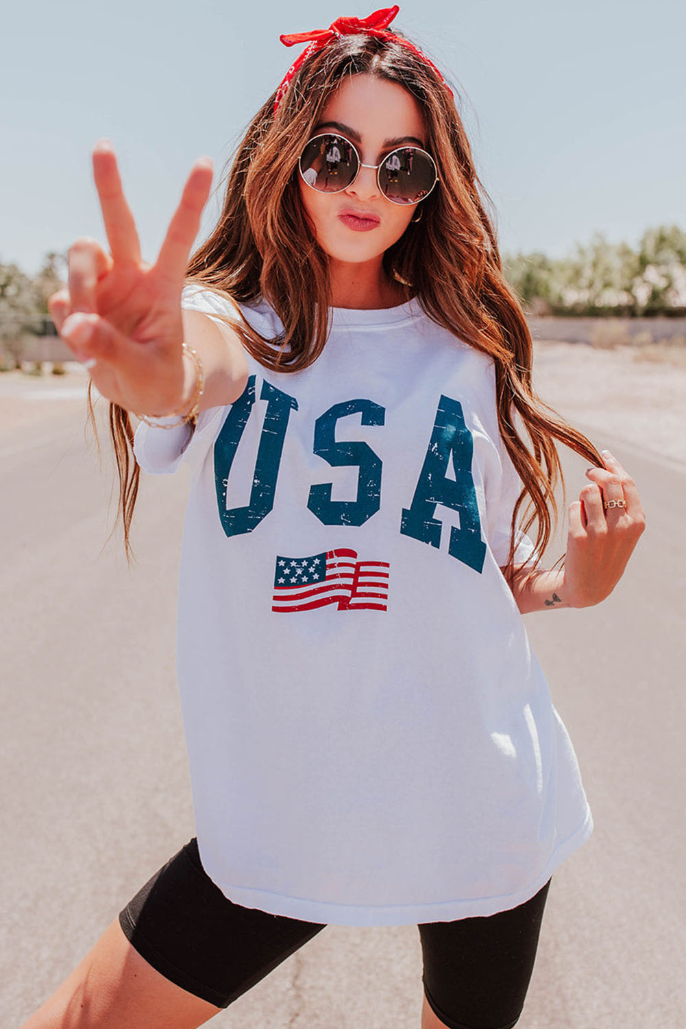 Gray Blooming USA Flag Print Casual T Shirt - loveforevers