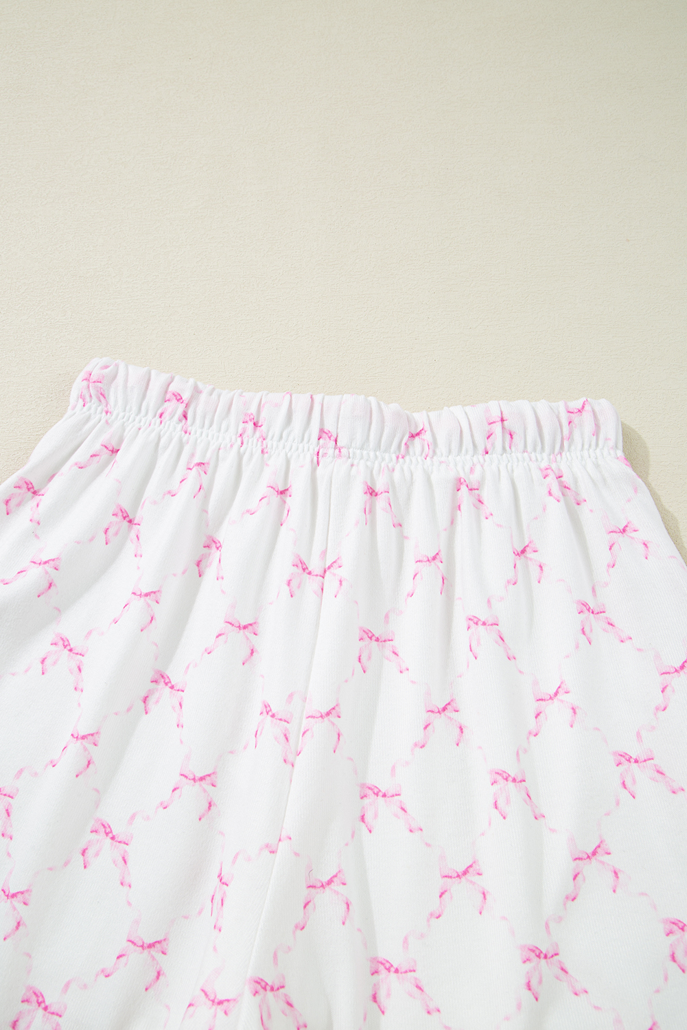 Pink Bow Knot Geometric Print Lettuce Trim Two Piece Lounge Set - loveforevers