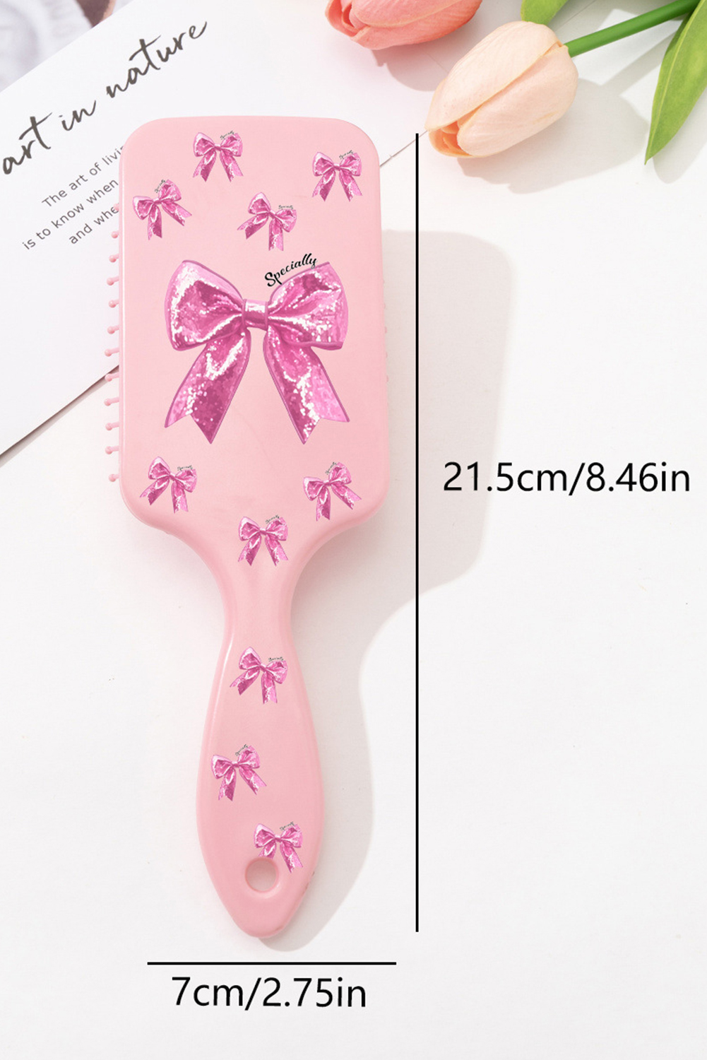 Gossamer Pink Glitter Bow Print Air Cushion Comb - loveforevers