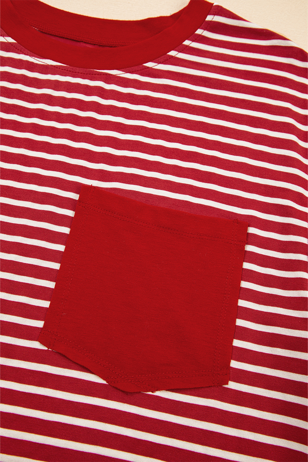 Red Stripe Chest Pocket Patch Round Neck Tank Top - loveforevers