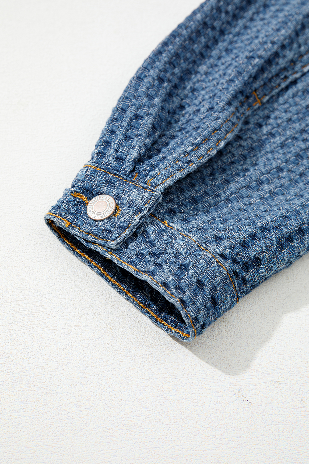 Blue Double Flap Pocket Denim Textured Button Down Jacket - loveforevers