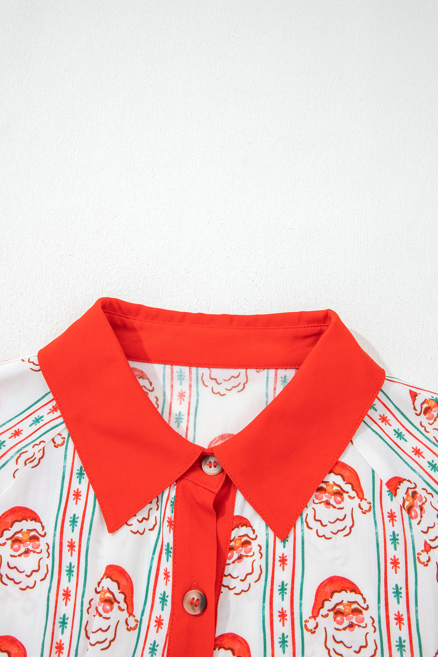 White Father Christmas Contrast Collar Button Front Long Sleeve A-line Mini Dress - loveforevers