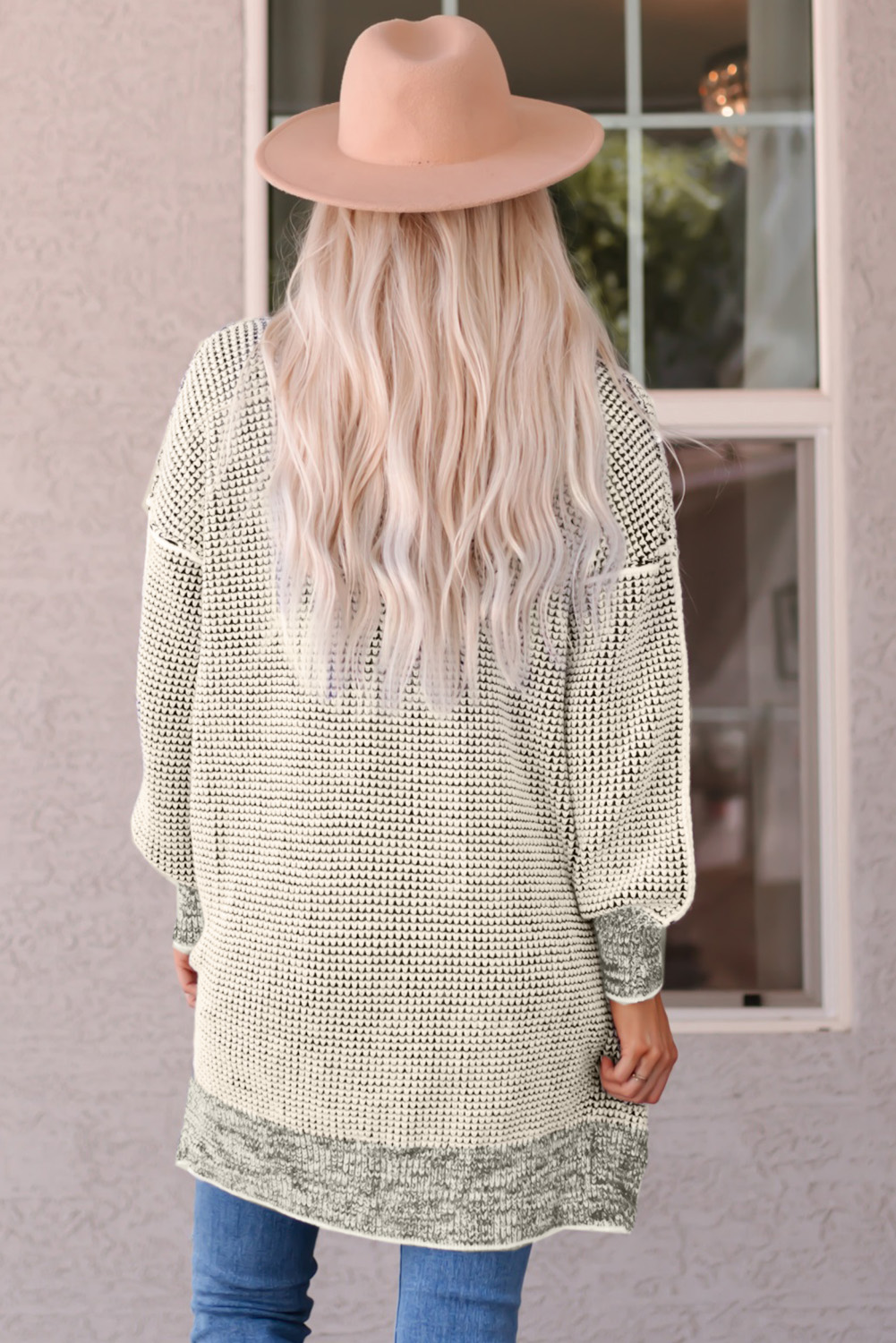Apricot Plaid Knitted Long Open Front Cardigan - loveforevers