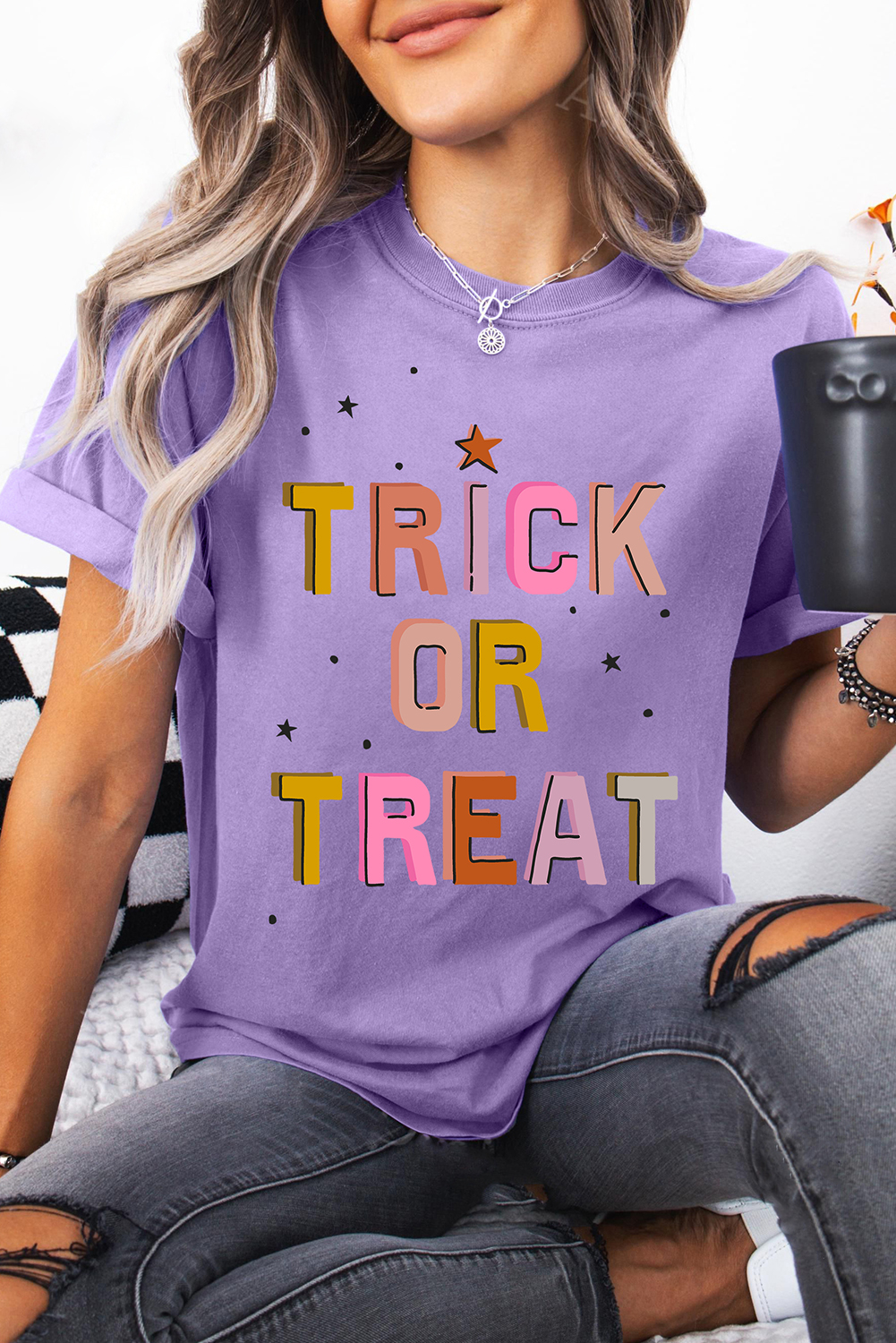 Wisteria TRICK OR TREAT Halloween Fashion Graphic T Shirt - loveforevers